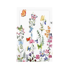 Boho Butterfly Wild Flower Floral Garden Single Toggle Light Switch Cover 1 Set Wall Plate Decorative Switch Plate Electrical Panel for Farmhouse Bedroom Living Bathroom Decor