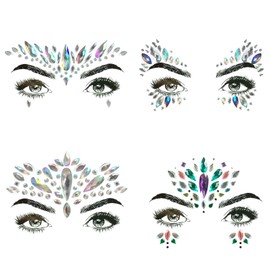 4 Sets Mermaid Face Gems Rhinestone Festival Jewels Crystals Temporary Tattoos