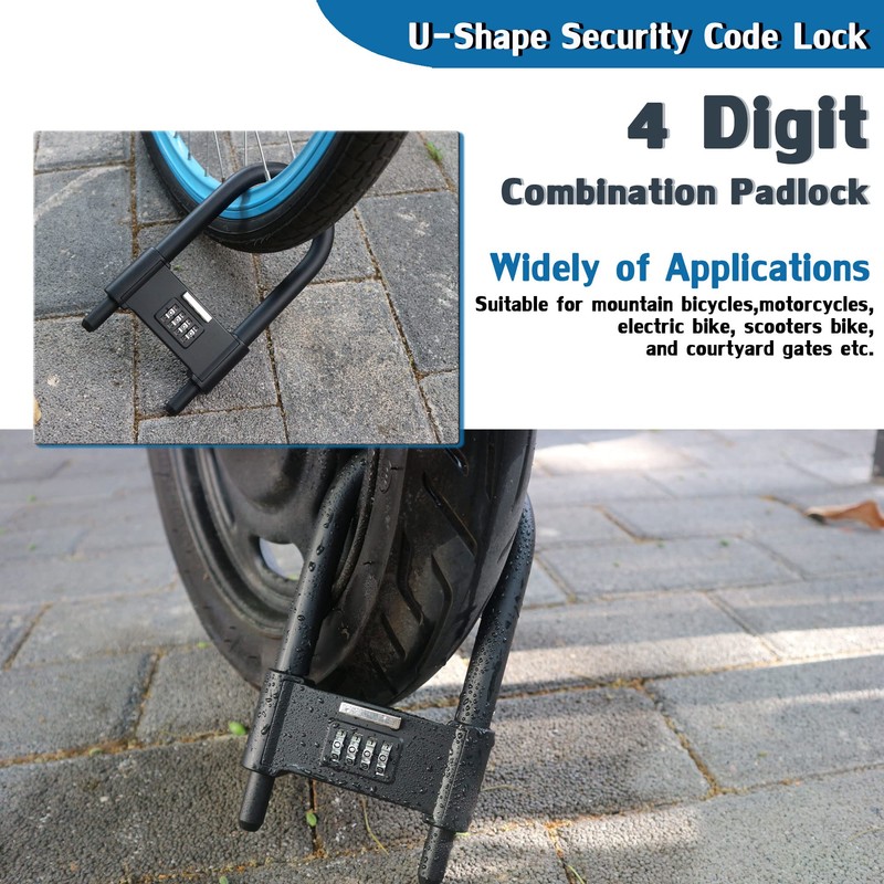 4 Digit Combination Padlock, Heavy Duty Anti Theft U-Shape Security