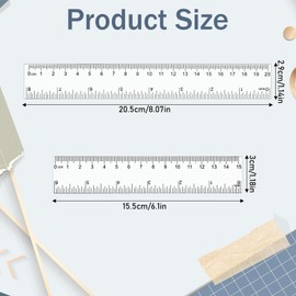10 Pcs Clear Ruler, Clear Plastic Ruler 6 Inch 8 Inch Transparent Shatterproof Straight Rulers with Inches and Centimeters for School Classroom Home Office