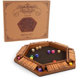 Wooden Shut the Box Table Dice  for Family Gatherings for 4 Players- 12 Inch with 8 Dice tipsy  land  magnetic  chess board game stone - Style: 6 Players