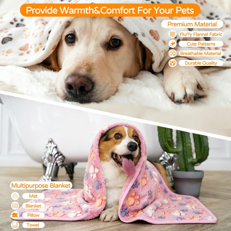 1 Pack 3 Blankets Soft Fluffy Pet Flannel Blanket(Cute Paw,30”×20”)