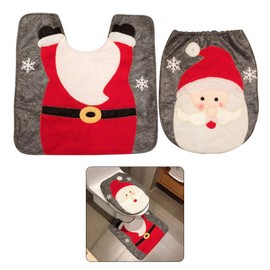 Pveath 2 Pcs Christmas Toilet Cover Decorations Set Christmas Snowman Reindeer Santa Toilet Seat Cover Set and Rug Red Christmas Bathroom Decorations Xmas Home Indoor (Santa Claus)