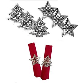 Napkin Rings Set of 6 Silver Napkin Rings Christmas Tree Star Christmas Lunch Party Tableware Christmas Decorations Napkin Holder