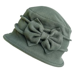ZffXH Women's Bucket Hat, Army Green Winter Warm Lady's Driving Vintage 1920s Hat, Ladies Fleece Floral Cloche Hats, Bowler Church Derby Cap, Foldable Bell Beret Hat for Outdoor, Hiking, Trekking