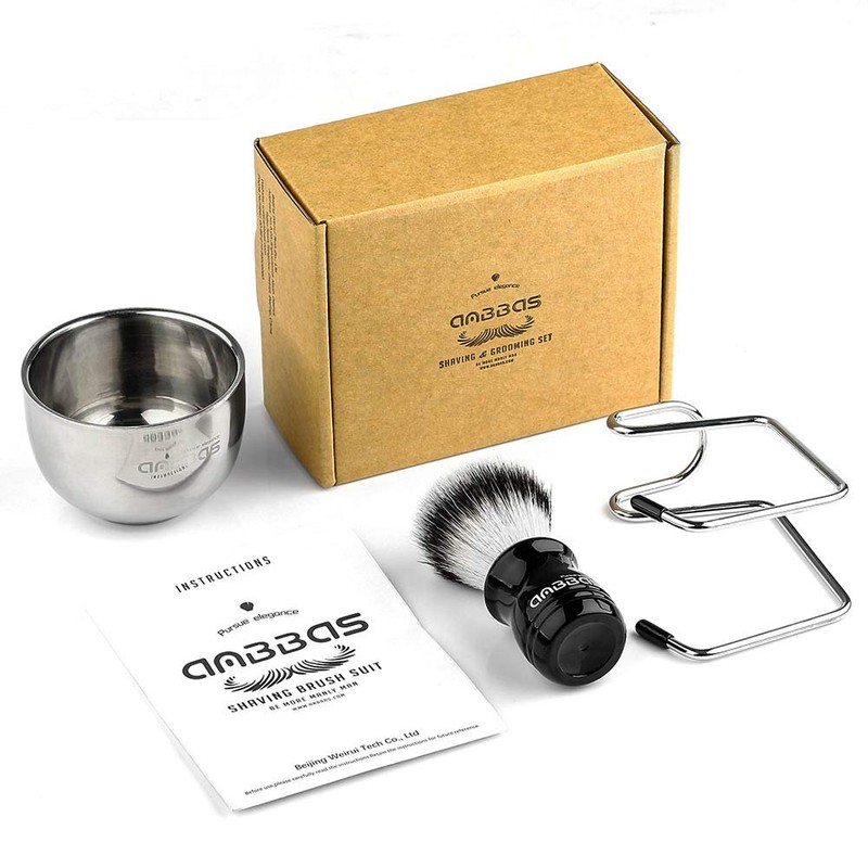 Anbbas Synthetic Badger Shaving Brush,3in1 Kit with Stainless Steel Shaving