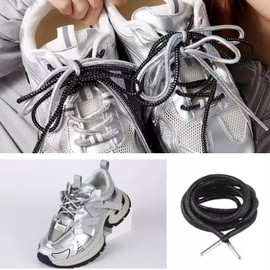 Leliafleury 2 Pairs Glitter Round Shoelaces 140cm*5mm Metallic Glitter Shoelaces Sparkly Shoe Laces Black Replacement Shoe Laces for Sneakers Skate Boots Sport