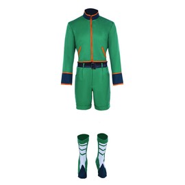DUNHAO COS Men's Cosplay Gon Freecss Outfit Green Uniforms Full Set Costume, Green, Small