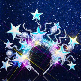 Evlry Light up Star Headband LED Ball Hair Band Glitter Glowing Carnival Rave Hair Accessories for Women