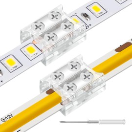 SVIANG 12 Pack 2 Pin 8mm Led Strip Connectors, Solderless Transparent LED Tape Lights Connector with Screwdriver, for COB/SMD 5V 12V 24V 36V Single Color LED Strip Lights