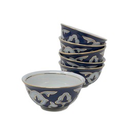 BohemianGifts Cobalt Blue Pakhta Cotton Flower Pattern Liquer Piala Cups 2.5 oz SET of 6 - Saint Petersburg