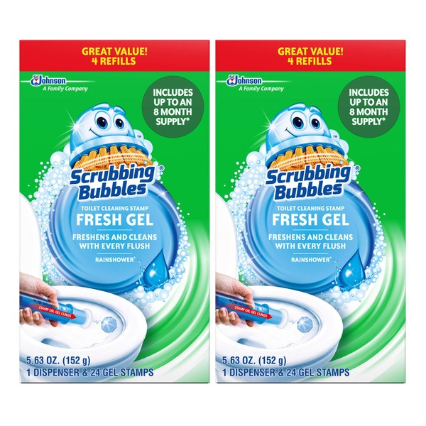 Scrubbing Bubbles Fresh Gel Toilet Cleaning Stamp Refill Value Pack, Rainshower, 24 Stamps, 2 Pack