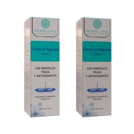 INDIGO LIFE NUTRACEUTICOS Pack Citrato de Magnesio + Cloruro de Magnesio – Balance de Minerales y Recuperación – 2 Frascos Gotero