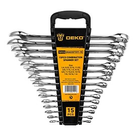 DEKOPRO Combination Wrench Set, SAE, 15-piece, 1/4'' to 1'', 12-Point, Chrome Vanadium Steel, with Plastic Tray