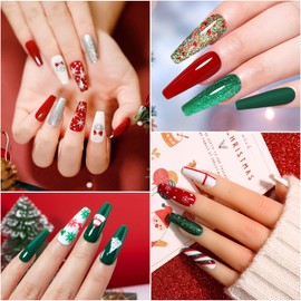 YSUVIN Christmas Semi-Permanent Nail Polish, 6 Colors Silver Green Red Glitter Mixed Color Semi-Permanent Nail Polish, Soak Off UV/LED Nail Polish for DIY Nail Art Salon Manicure Gifts