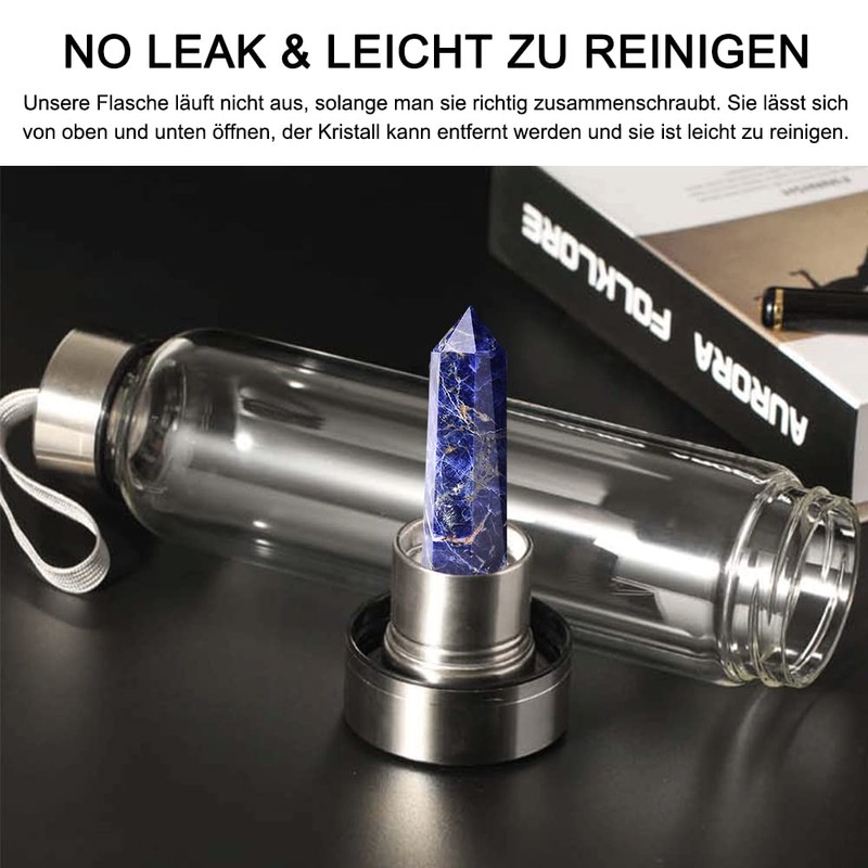 HINATAA Crystal Water Bottle, Removable Healing Natural Quartz Water Bottle,