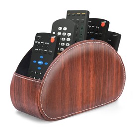 QIELIZI Remote Control Holder, PU Leather Remote Caddy Desktop Organizer with 5 Spacious Compartments for TV Remotes/Media Controllers/Office Supplies (Sandbeach)