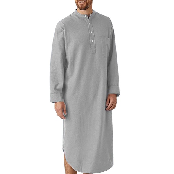 Mens Nightshirts Long Gown Nightgown Long Sleeve Sleepwear Cotton Henley