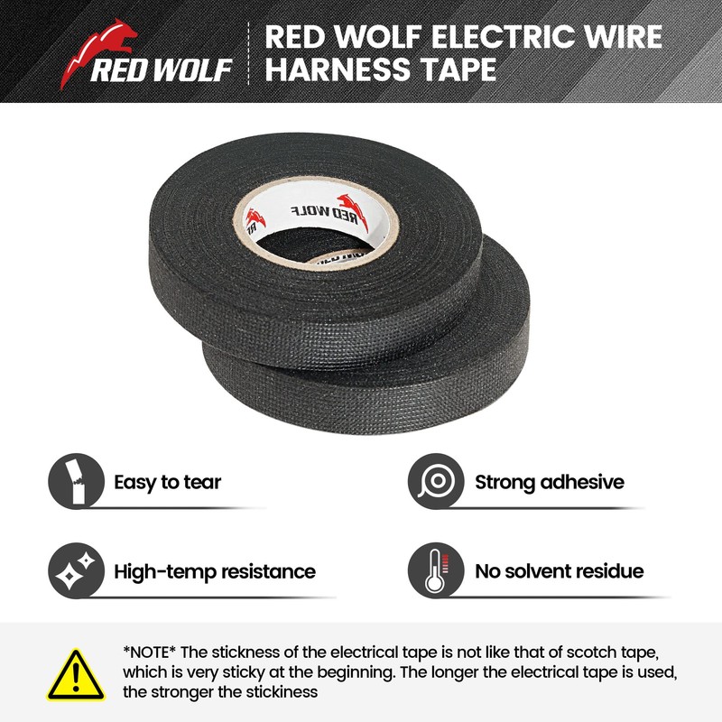 RED WOLF Wire Loom Harness Cloth Tape Electric Self-Adhesive Fabric