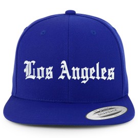 Trendy Apparel Shop Los Angeles City Old English Embroidered Flat Bill Snapback Cap - Royal