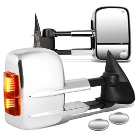 Auto Dynasty Compatible with Chevy Silverado/GMC Sierra Heated Power Signal Extendable Towing Side + Round Blind Spot Mirror
