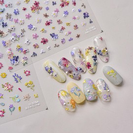 2 Sheets Flower Nail Art Stickers 5D Embossed Nail Decals Cute Flower Nail Art Design Spring Floral Nail Stickers Self-Adhesive Nail Supplies for Women Spring Summer Nail Decoration Accessories