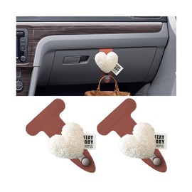 XINLIYA Car Glove Box Hook, 2PCS Leather Heart Plush Ball Vehicles Co-Pilot Storage Hanger for Bags Umbrellas, Foldable Automotive Interior Decorations Organizer, Universal Fit (Beige/Orange)