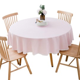 BHOMTY Round tablecloth made of cotton linen, machine washable, pink, diameter 100 cm. Suitable for round tables with a diameter of 50-60 cm