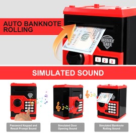 Pup Go Electronic Digital Money Box XXL Children's Safe with Code for 3+ Years, ATM Saving Bank Children's Safe Piggy Bank Notes, Large, Birthday Gift for Boys Girls 3-12 Years (Red)