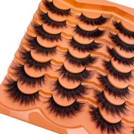SISIYDY Mink Fluffy Cat Eye Lashes Dramatic Volume Wispy Cat Eyelashes Full Strips Fox Eye Lash 18mm 3D Natural Look Eyelashes Wispy False Mink Lashes Pack Bulk YH210