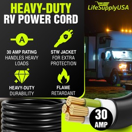 15ft RV Extension Cord 30 AMP (TT-30P/L5-30R) with Twist-Lock Connector and Easy Grip Handle - 10/3 AWG 125 Volt - Heavy Duty - ETL Listed, STW, by LifeSupplyUSA