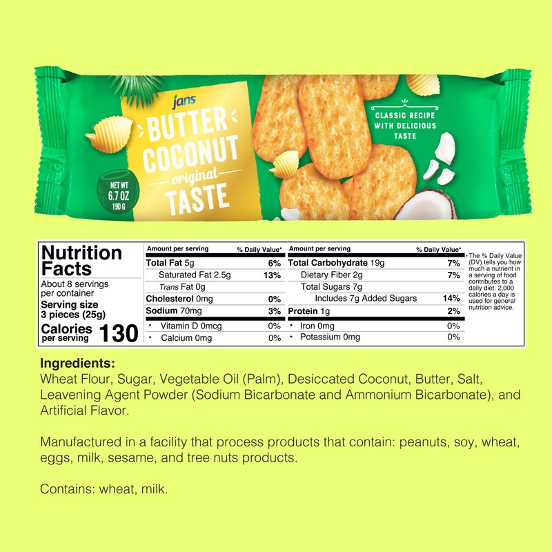 Butter Coconut Crackers (Foil) 6.7 oz (Pack of 8)