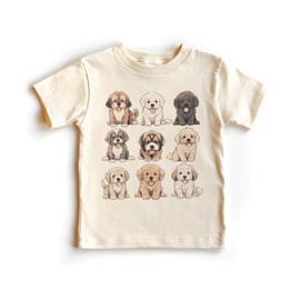 Cute Puppies In A Row Toddler Shirt - Baby Puppy Dog Lover Outfit - Kid Pet Owner Gift - Natural Boho Toddler & Youth Graphic Tee