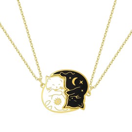 immerFancy Cat Yin Yang Matching Necklaces for Couples Best Friends, Friendship BFF Necklace for 2, Gold Stainless Steel Sun and Moon Cat Puzzle Bestie Necklace for Women Men Trendy Jewelry