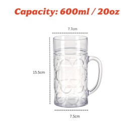 Komost 20oz Plastic Beer Mugs with Handles Set of 2, Clear Resuable Beer Stein Drinking Cups, Ideal for Party Bar Home Hotel