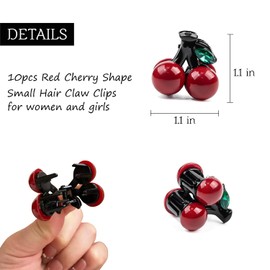 Mini Cherry Hair Claw Clips for Women Girls, 10PCS Red Pearl Cherry Shaped Mini Hair Clips with Green Rhinestone Leaves, Cute Small Hair Accessories for Styling, Daily Wear, Party