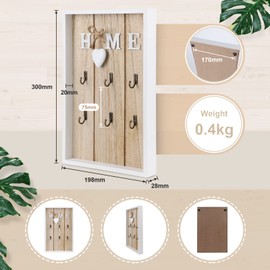 efuturetime Wooden Key Holder, 30 x 20 x 2.8 cm, Vintage Key Cabinet with 6 Hooks, Key Hooks Wall, Wooden Key Holder, White, Home Model