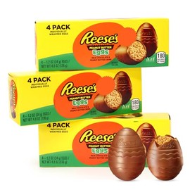 Milk Chocolate Peanut Butter Creme Filled Easter Candy, 1.2 oz Egg-Shaped Treats (4 Pieces Per Box), 3 Pack – Seasonal Holiday Sweets for Baskets & Snacking
