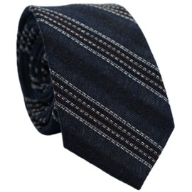 BELLUNO Corbata ajustada de 2.5 pulgadas para hombre, algodón y lino, a rayas, azul marino oscuro