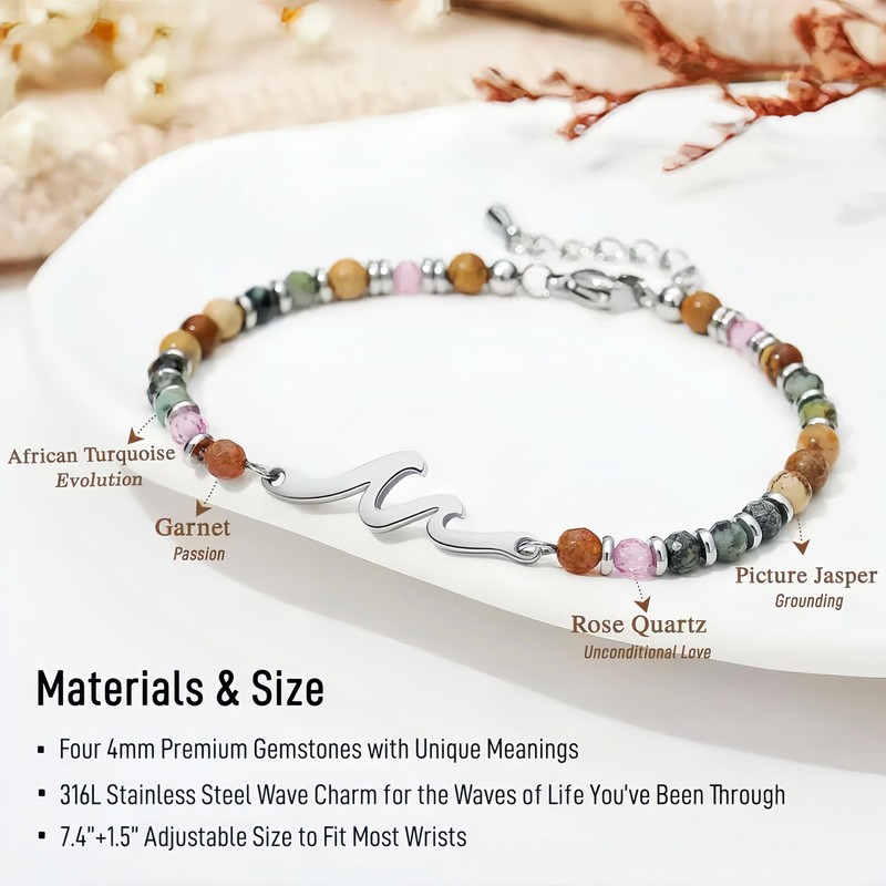 CINSKYING Natural Stone Wave Bracelet for Women, Inspirational Gift (M4)