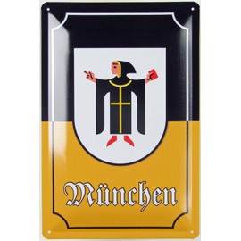 Tin Sign 20 x 30 cm Curved Munich Coat of Arms Metal Decorative Gift Sign