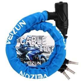 VEIZUN Bike Lock, Chain Lock, Wire Lock, Motorcycle, Bicycle, Steel Lock, Tire Lock, Diameter 0.9 x 47.2 inches (22 x 1200 mm), Anti-Theft, Multi-Purpose, Durable, Extra Thick, Blue