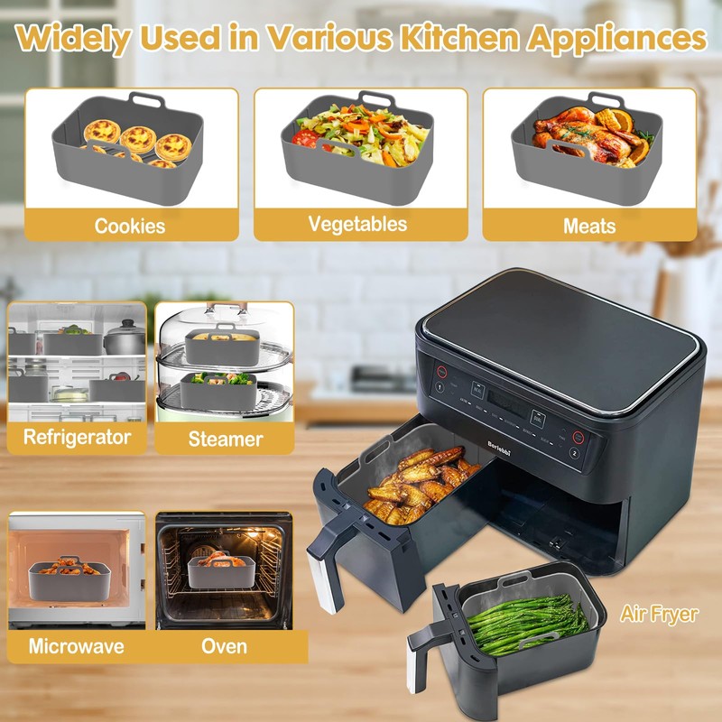 Silicone Air Fryer Liners 10QT, Reusable Airfryer Basket Liners Rectangular