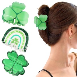 3 Pack St. Patrick’s Day Hair Claw Clips - Green Shamrock & Rainbow Hair Clips for Women Girls, Festive Hair Accessories for St. Patrick’s Day Parade, Casual Wear & Holiday Celebration