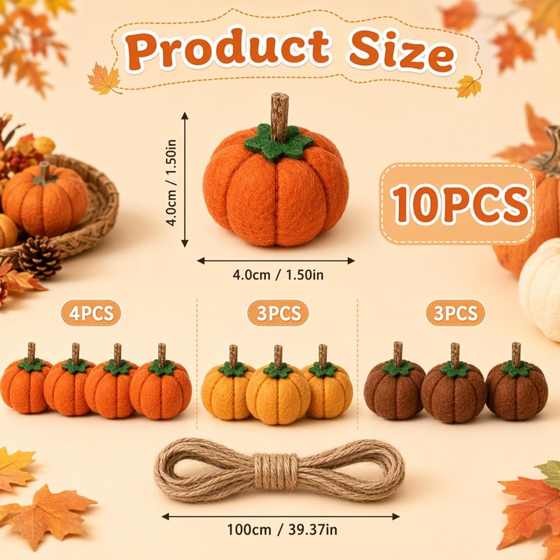 10PCS Pumpkin Garland with String, Hanging Pumpkin Decorations Indoor