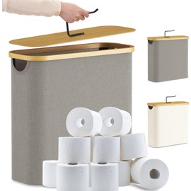 Toilet Paper Storage with Holder & Bamboo Lid, Holds 12 to 24 Rolls, Moisture-Proof Free Standing Toilet Paper Holder, Fashion Bathroom Accessories Organizer