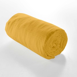 douceur d'intérieur, Fitted Sheet (160 x 200 cm) Angelia Yellow, Cotton Gauze