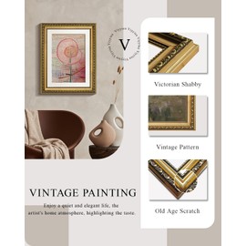 VIYYIEA Gold Framed Wall Art Canvas Print Home Decor Abstract Flower Wall Decor Vintage Aesthtic Pink Art Multicolor Paintings Wall Pictures Energetic Room Decor for Living Room Bedroom 11x14in