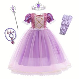 [lien baby] CCBR Princess Dress, Cosplay, Dress, Costume, Event, Recital, Christmas, Birthday Gift, Kids, Girls, Accessories Set, 100, 110, 120, 130, 140, 150 (CRD Purple Pink, 120)