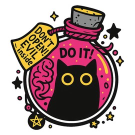Evil Cat Do Not Open - Vinyl Decal Sticker, Black Cat Potion Design, Funny Witchy Meme, Indoor Use, Fade Resistant